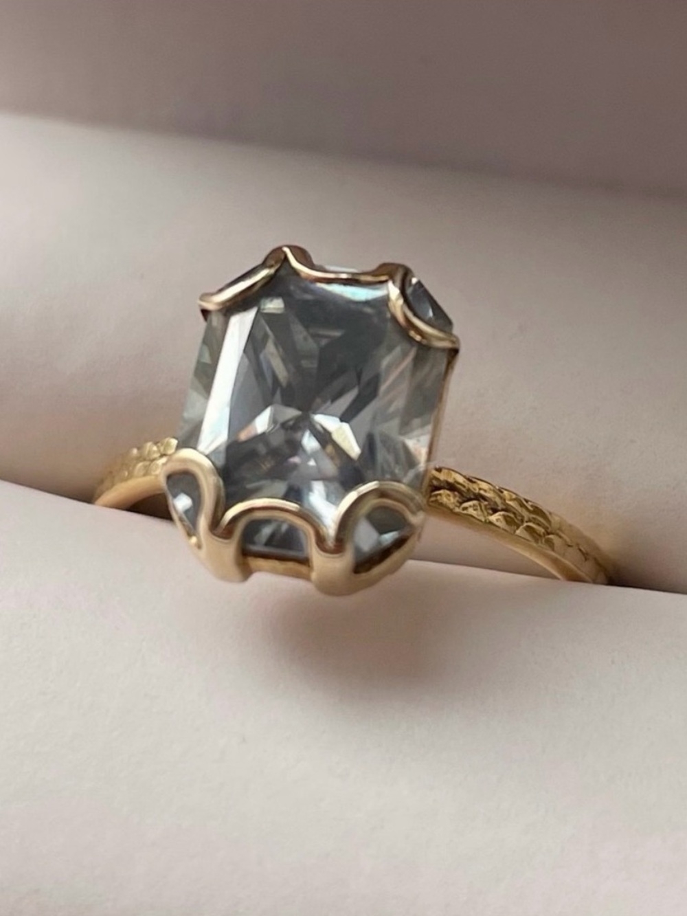 10K Solid Yellow Gold Bespoke Solitaire Ring with Radiant Light Grey Moissanite